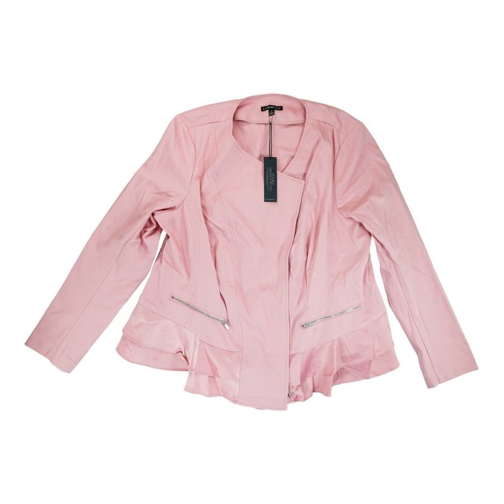 NWT $90 Lane Bryant Moto Blazer Plus Sz 22 Pink Zip Up Ruffled Peplum‎ Jacket